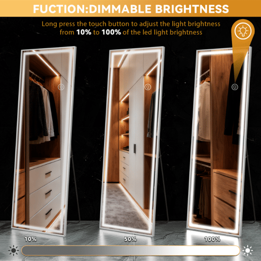 Espelho de Corpo Inteiro LED 160x50 cm Vidro Temperado Anti-Estilhaço Regulável 3 Cores de Luz com Suporte para Quarto Sala Espelho de Corpo Inteiro LED 160x50 cm Vidro Temperado Anti-Estilhaço Regulável 3 Cores de Luz com Suporte para Quarto Sala