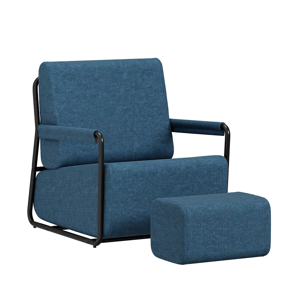 Sobuy poltrona relax con pouf fst99-b | azul oscuro | 59.5×67×78 cm | tela texturizada a coste y estructura de hierro pintado en negro