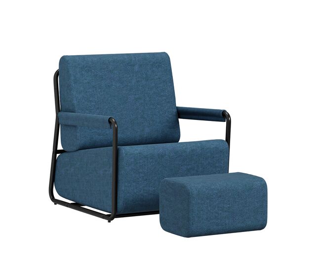 Sobuy poltrona relax con pouf fst99-b | azul oscuro | 59.5×67×78 cm | tela texturizada a coste y estructura de hierro pintado en negro