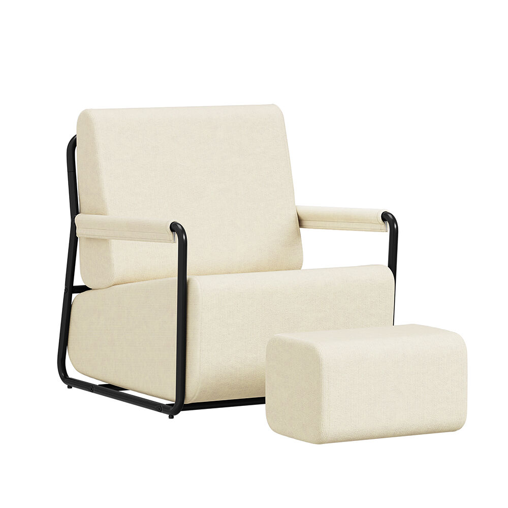 Sobuy poltrona relax con poggiapiedi fst99-mi | blanco crema | 59.5×74×78 cm | tela velluto texturizada y estructura de acero pintado en negro