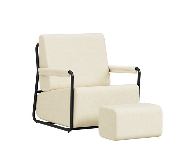 Sobuy poltrona relax con poggiapiedi fst99-mi | blanco crema | 59.5×74×78 cm | tela velluto texturizada y estructura de acero pintado en negro