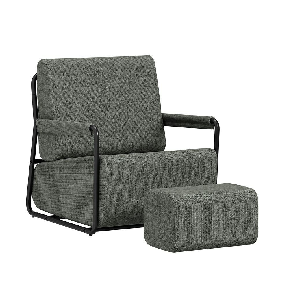 Sobuy poltrona relax con reposapiés fst99-dg | gris oscuro | 74×67×78 cm | tejido texturizado y estructura de acero pintado en negro