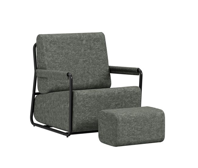 Sobuy poltrona relax con reposapiés fst99-dg | gris oscuro | 74×67×78 cm | tejido texturizado y estructura de acero pintado en negro