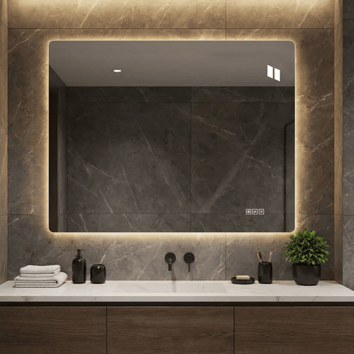 Espelho de casa de banho LED 70×90 cm - Sem moldura, retroiluminado, regulável com controlo tátil, 3 temperaturas de cor, antiembaciamento, espelho HD sem cobre, instalação vertical ou horizontal - Prateado Espelho de casa de banho LED 70×90 cm - Sem moldura, retroiluminado, regulável com controlo tátil, 3 temperaturas de cor, antiembaciamento, espelho HD sem cobre, instalação vertical ou horizontal - Prateado