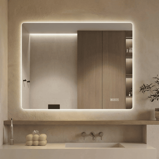 Espelho de casa de banho LED 70×90 cm - Sem moldura, retroiluminado, regulável com controlo tátil, 3 temperaturas de cor, antiembaciamento, espelho HD sem cobre, instalação vertical ou horizontal - Prateado Espelho de casa de banho LED 70×90 cm - Sem moldura, retroiluminado, regulável com controlo tátil, 3 temperaturas de cor, antiembaciamento, espelho HD sem cobre, instalação vertical ou horizontal - Prateado