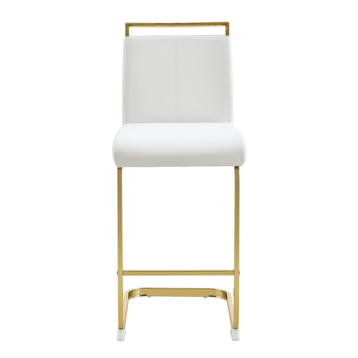 Bancos de bar 2 unidades - estilo nórdico, couro sintético branco, pernas em metal dourado