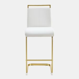 Bancos de bar 2 unidades - estilo nórdico, couro sintético branco, pernas em metal dourado