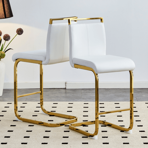 Bancos de bar 2 unidades - estilo nórdico, couro sintético branco, pernas em metal dourado