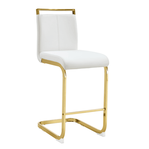 Bancos de bar 2 unidades - estilo nórdico, couro sintético branco, pernas em metal dourado