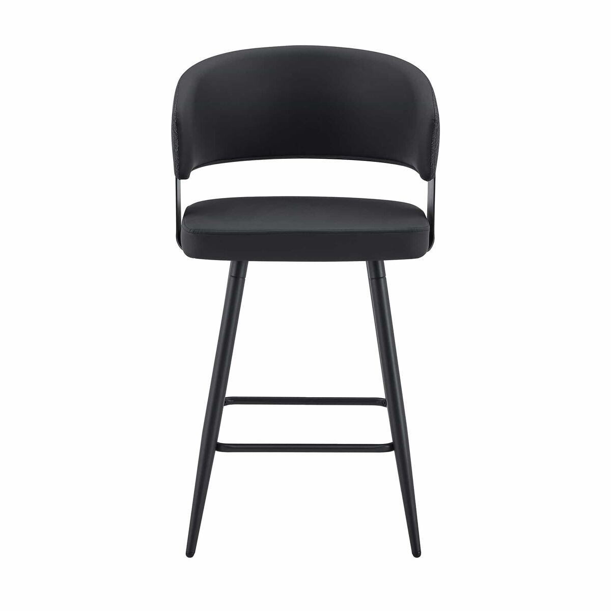 Silla de comedor 52 cm - tapizada con respaldo y reposabrazos, estilo minimalista y moderno mid-century - negro
