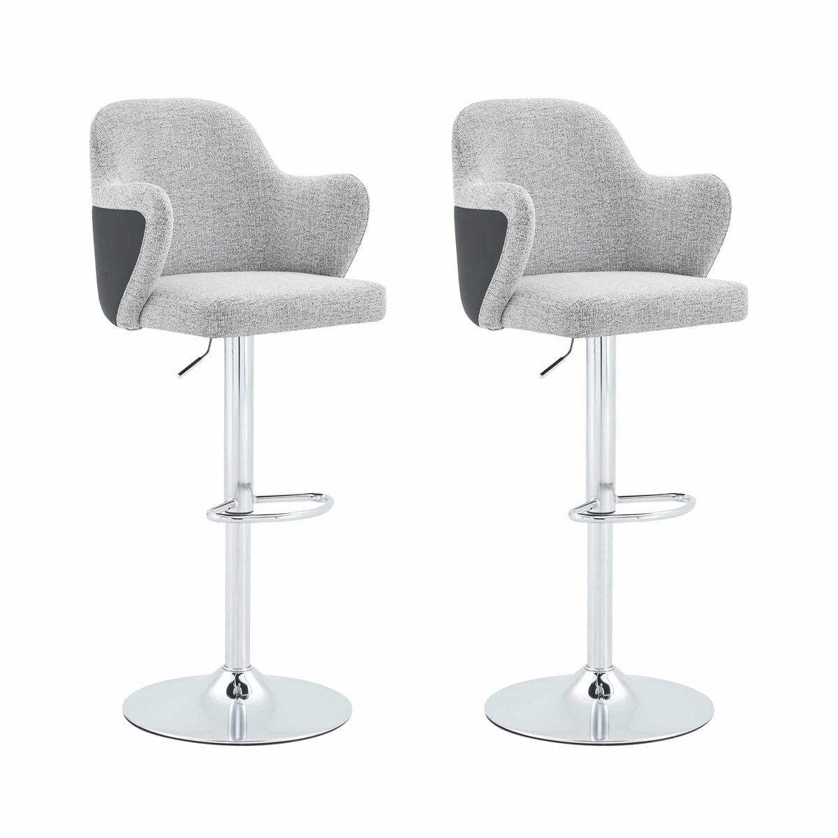 Taburetes de bar 2 unidades - altura regulable, giratorios 360°, acolchados con reposabrazos para bar y restaurante - gris claro