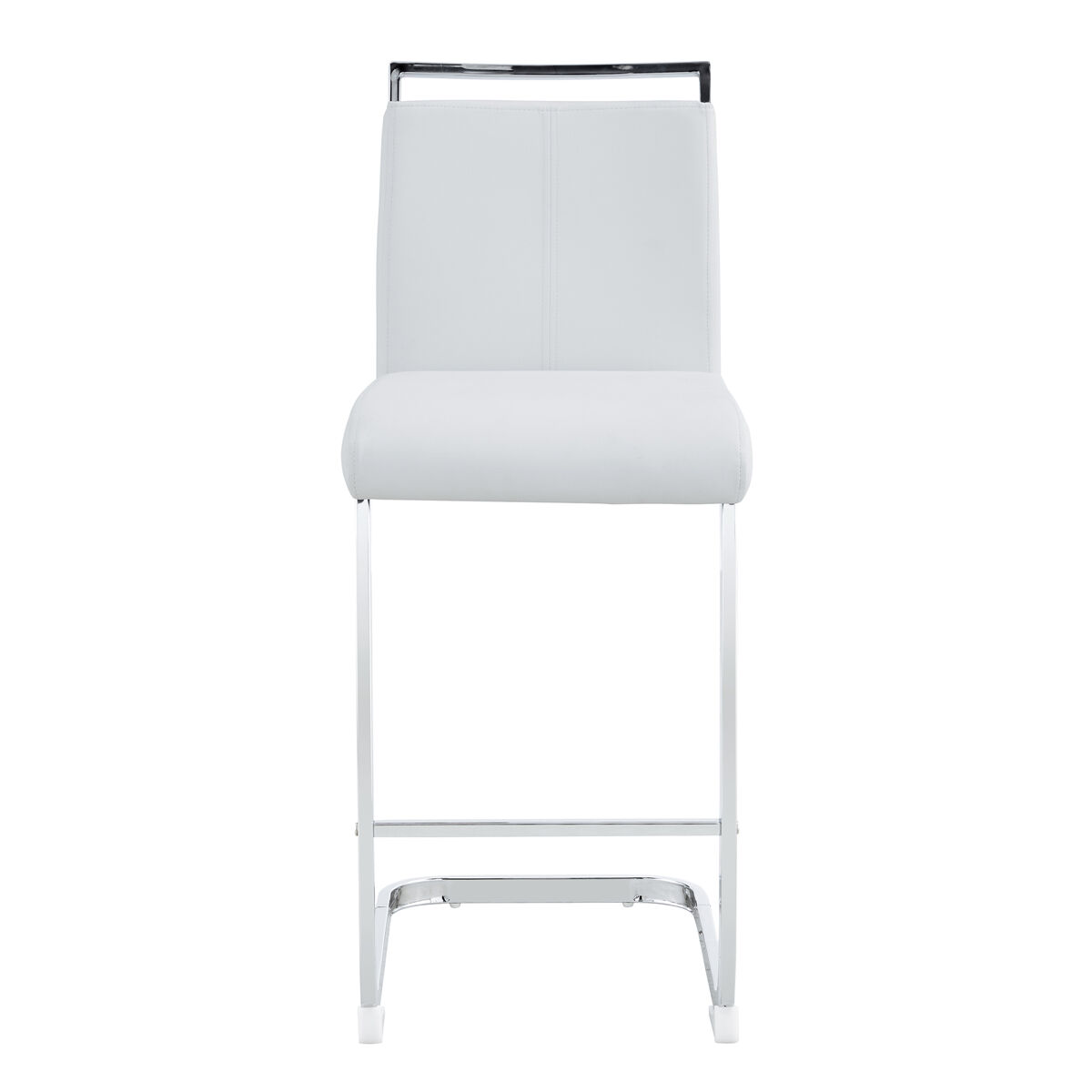 Set 2 taburetes de bar 96,5 cm - estilo nórdico, cuero sintético blanco, patas metálicas plateadas