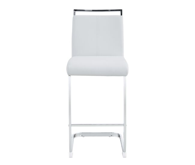 Set 2 taburetes de bar 96,5 cm - estilo nórdico, cuero sintético blanco, patas metálicas plateadas