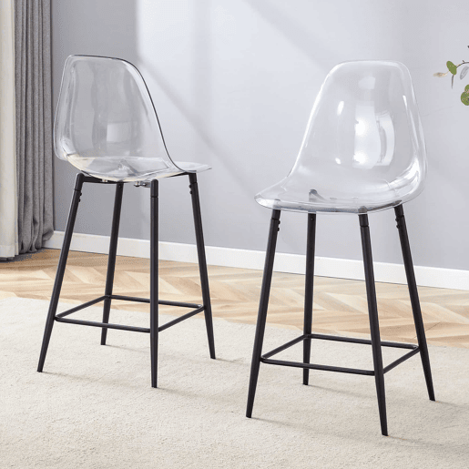 Bancos de bar, 2 unidades - Design moderno transparente com estrutura metálica - Preto