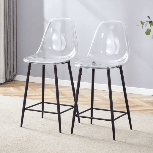 Bancos de bar, 2 unidades - Design moderno transparente com estrutura metálica - Preto