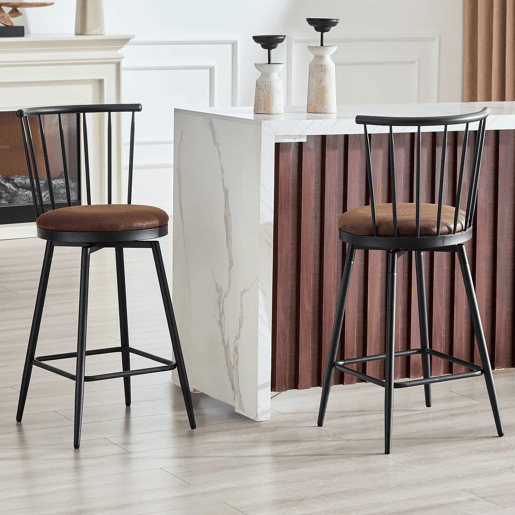 Banco de bar 43,2 x 39 x 96 cm - Estilo Windsor industrial com assento almofadado para cozinha, bar e restaurante - Castanho Banco de bar 43,2 x 39 x 96 cm - Estilo Windsor industrial com assento almofadado para cozinha, bar e restaurante - Castanho