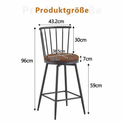 Banco de bar 43,2 x 39 x 96 cm - Estilo Windsor industrial com assento almofadado para cozinha, bar e restaurante - Castanho Banco de bar 43,2 x 39 x 96 cm - Estilo Windsor industrial com assento almofadado para cozinha, bar e restaurante - Castanho