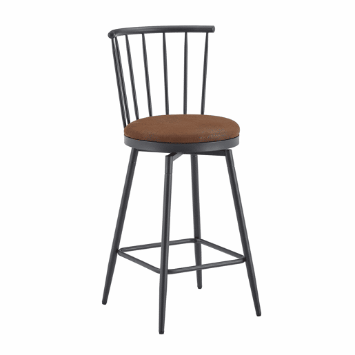 Banco de bar 43,2 x 39 x 96 cm - Estilo Windsor industrial com assento almofadado para cozinha, bar e restaurante - Castanho Banco de bar 43,2 x 39 x 96 cm - Estilo Windsor industrial com assento almofadado para cozinha, bar e restaurante - Castanho