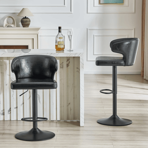 Bancos de bar, 2 unidades - Altura ajustável, rotação de 360°, com encosto e apoio para os pés - Preto Bancos de bar, 2 unidades - Altura ajustável, rotação de 360°, com encosto e apoio para os pés - Preto