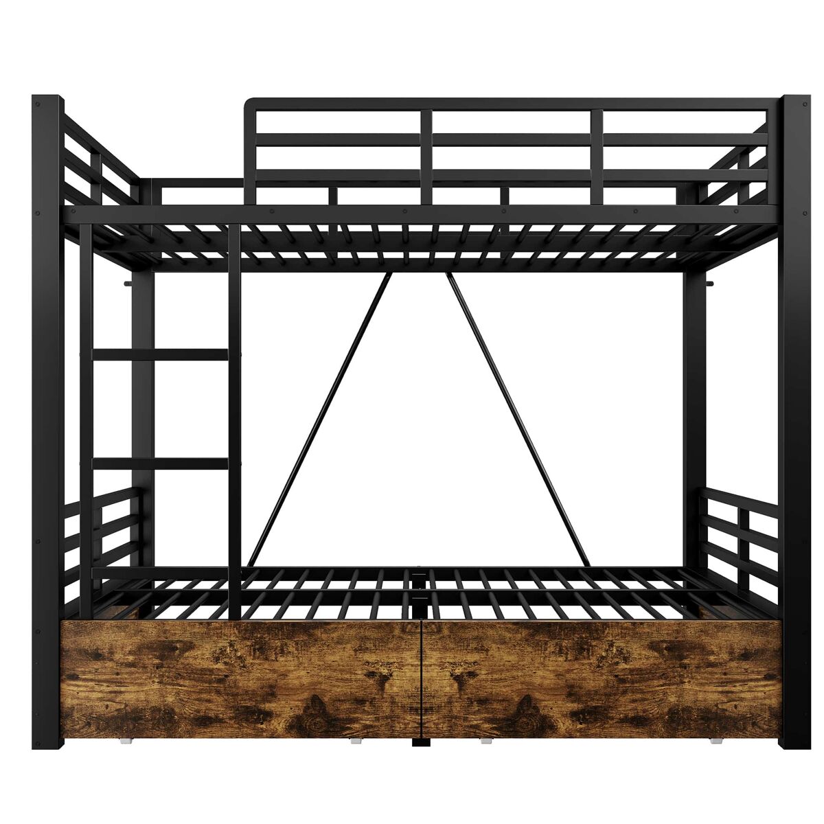 Litera infantil metálica 140x200 cm - con cajones, ahorro de espacio, escalera y barandilla de seguridad - negro