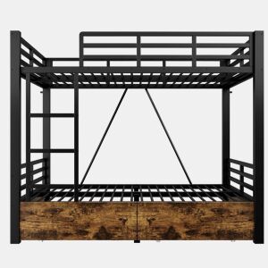 Beliche infantil em metal 140x200 cm u2014 com gavetas, poupa espaço, escada e grade de segurança u2014 preto