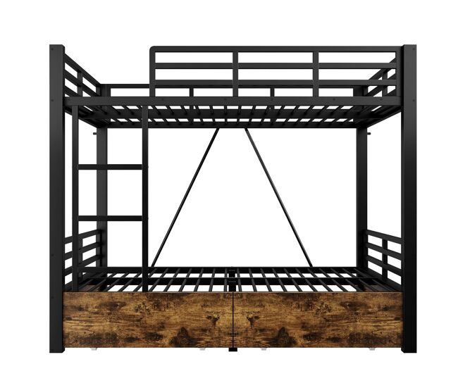 Litera infantil metálica 140x200 cm - con cajones, ahorro de espacio, escalera y barandilla de seguridad - negro