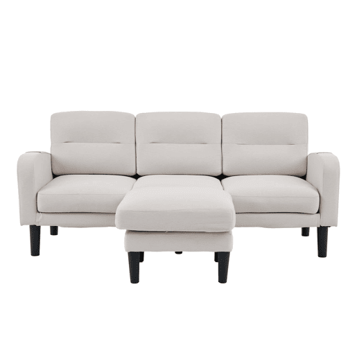 Sofá de canto em L 204 x 136 x 80 cm - 3 lugares com chaise longue, bolso lateral de arrumação, 10 pés, para sala de estar - Bege