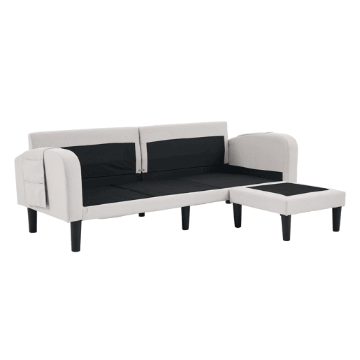 Sofá de canto em L 204 x 136 x 80 cm - 3 lugares com chaise longue, bolso lateral de arrumação, 10 pés, para sala de estar - Bege