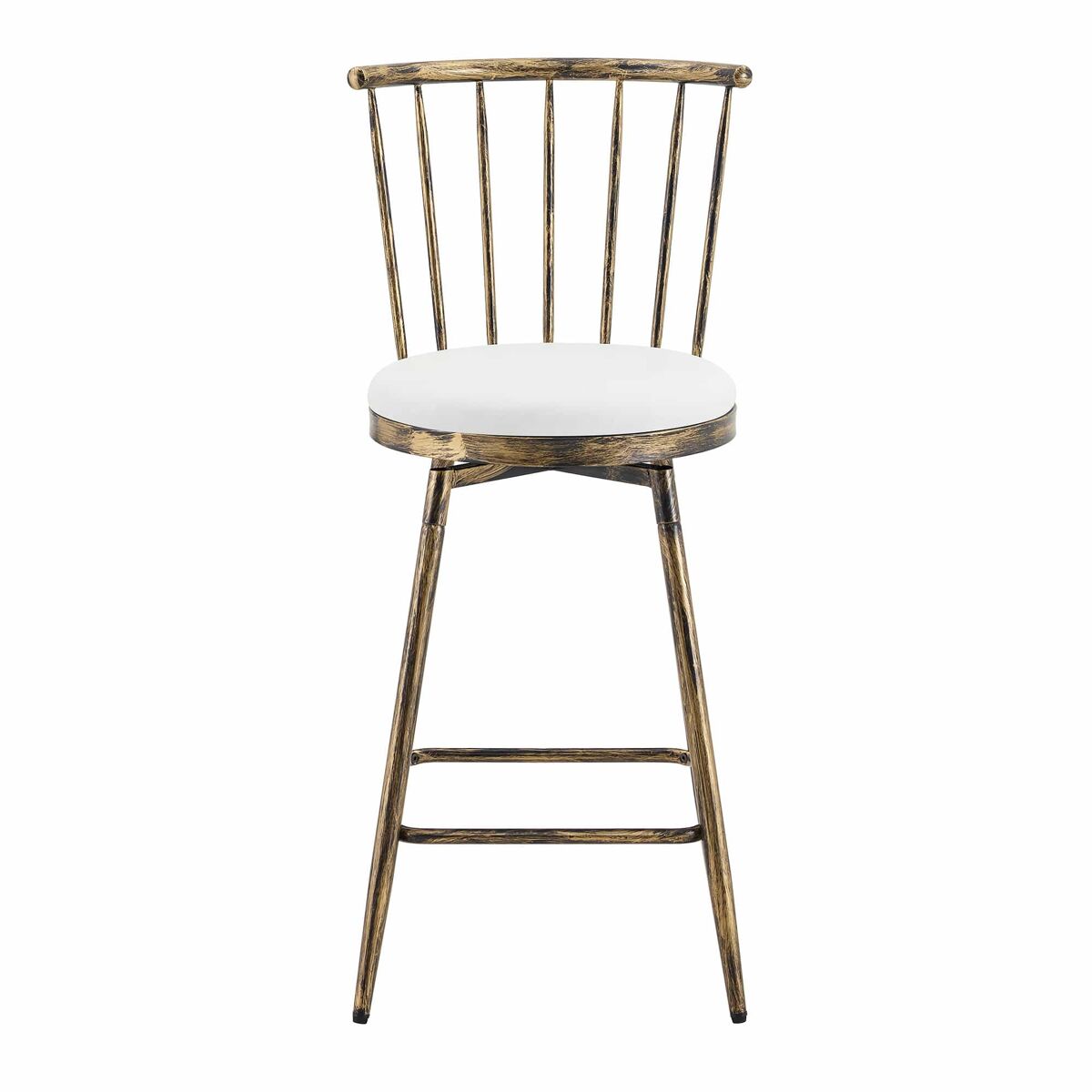 Taburete de bar windsor 43,2 cm - asiento acolchado, estructura metálica estilo industrial vintage para cocina y bar - marrón y blanco