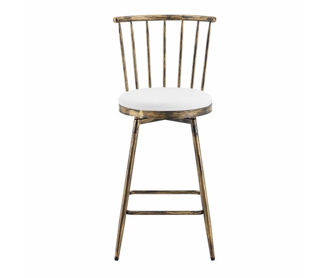 Taburete de bar windsor 43,2 cm - asiento acolchado, estructura metálica estilo industrial vintage para cocina y bar - marrón y blanco