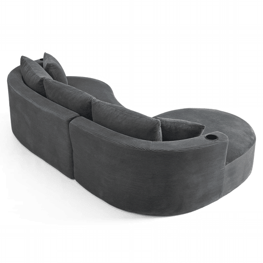 Sofá modular de 3 lugares com chaise longue à esquerda + sofá de 2 lugares - design curvo, tecido de veludo cotelê macio, porta-copos e almofadas, embalado a vácuo - cinzento Sofá modular de 3 lugares com chaise longue à esquerda + sofá de 2 lugares - design curvo, tecido de veludo cotelê macio, porta-copos e almofadas, embalado a vácuo - cinzento