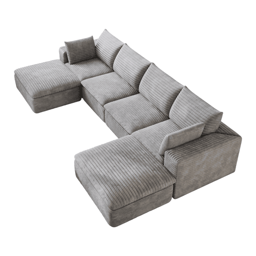 Sofá modular 340 x 160 cm, 4 lugares u2013 design de dupla camada, estofo em veludo cotelê, almofadas com capas removíveis u2013 cinzento Sofá modular 340 x 160 cm, 4 lugares u2013 design de dupla camada, estofo em veludo cotelê, almofadas com capas removíveis u2013 cinzento