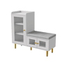 Sapateira de 100x35x90 cm com banco estofado, espaço de armazenamento modular e portas de vidro, branca.