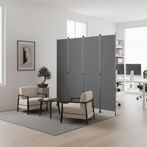 Divisória de 204 x 180 cm - 4 painéis, privacidade interior, dobrável e independente para escritório, quarto, sala de estar - Cinza escuro