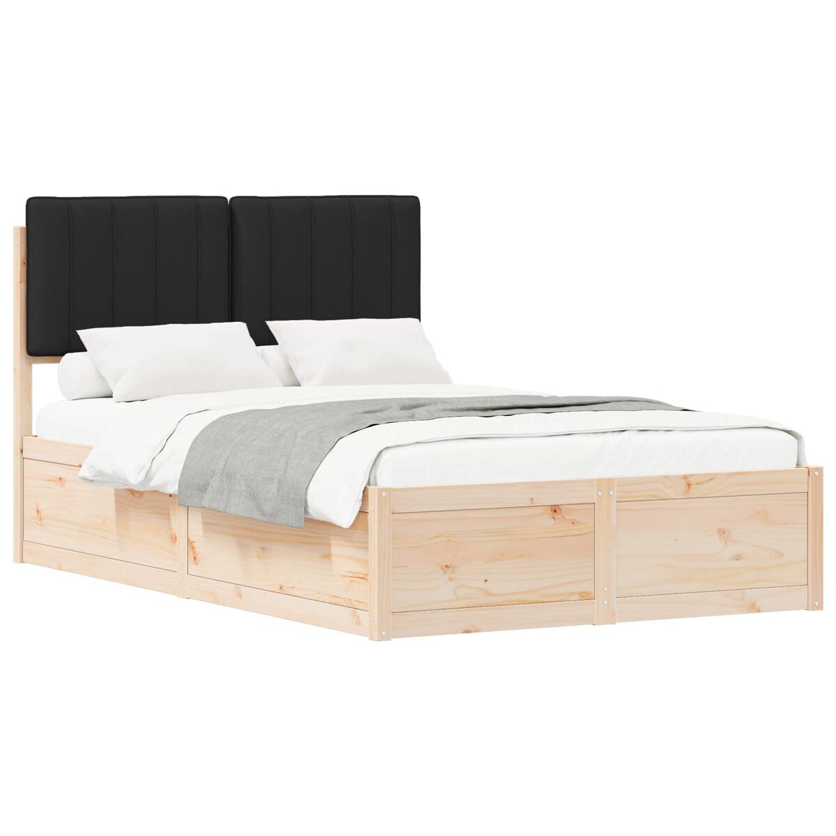 Estructura de cama matrimonial estilo con cabecera tapizada negro 120 x 200 cm
