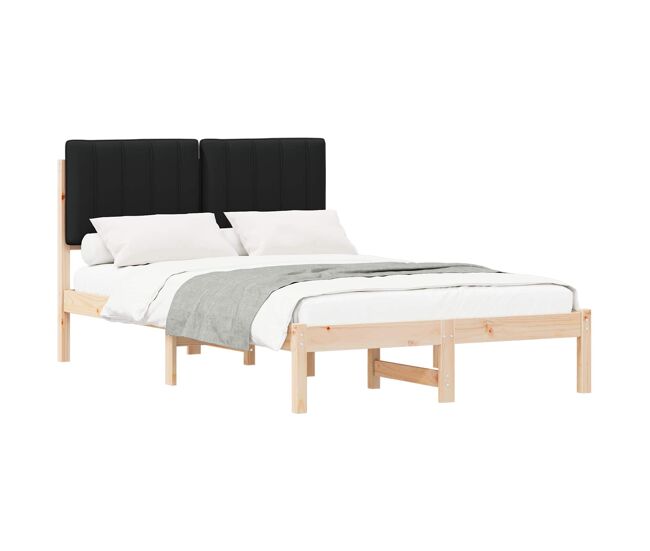 Estructura de cama matrimonial estilo con cabecera tapizada negro 120 x 190 cm