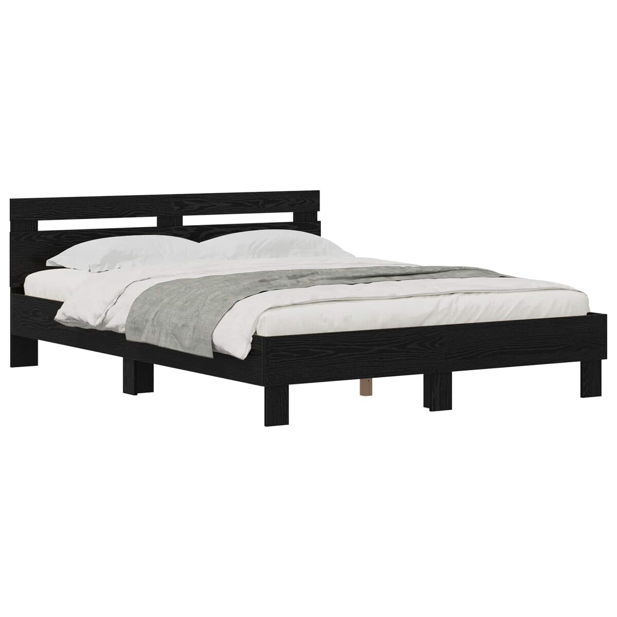 Estructura de cama matrimonial estilo con cabecera roble negro 120 x 200 cm