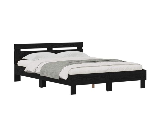 Estructura de cama matrimonial estilo con cabecera roble negro 120 x 200 cm
