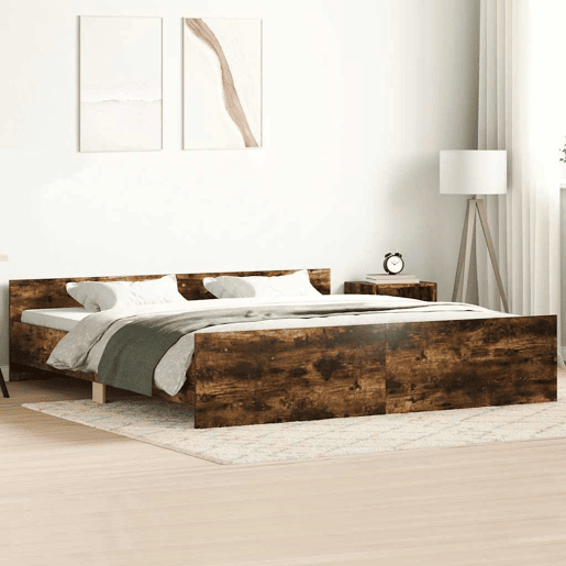 Estrutura Cama de casal para adultos c cabeceiraapoio pés 180x200cm carvalho fumado
