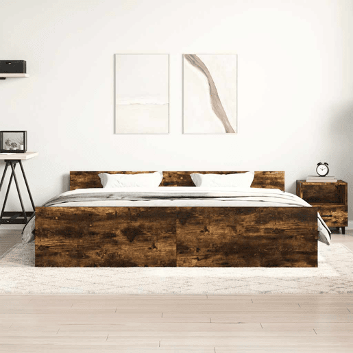 Estrutura Cama de casal para adultos c cabeceiraapoio pés 180x200cm carvalho fumado
