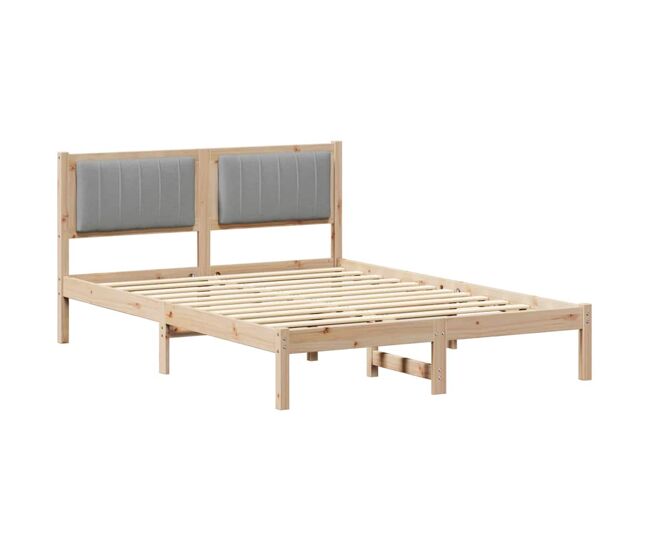 Estructura de cama matrimonial estilo con cabecera tapizada gris claro