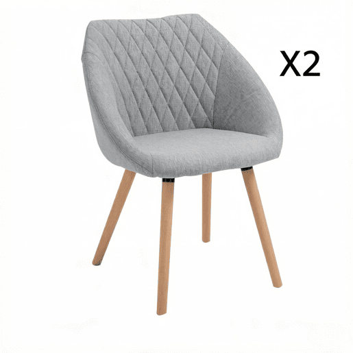 Cadeira de jantar, 2 unidades u2013 design elegante, assento almofadado, cadeira de sala e de escritório u2013 cinzenta e madeira natural Cadeira de jantar, 2 unidades u2013 design elegante, assento almofadado, cadeira de sala e de escritório u2013 cinzenta e madeira natural