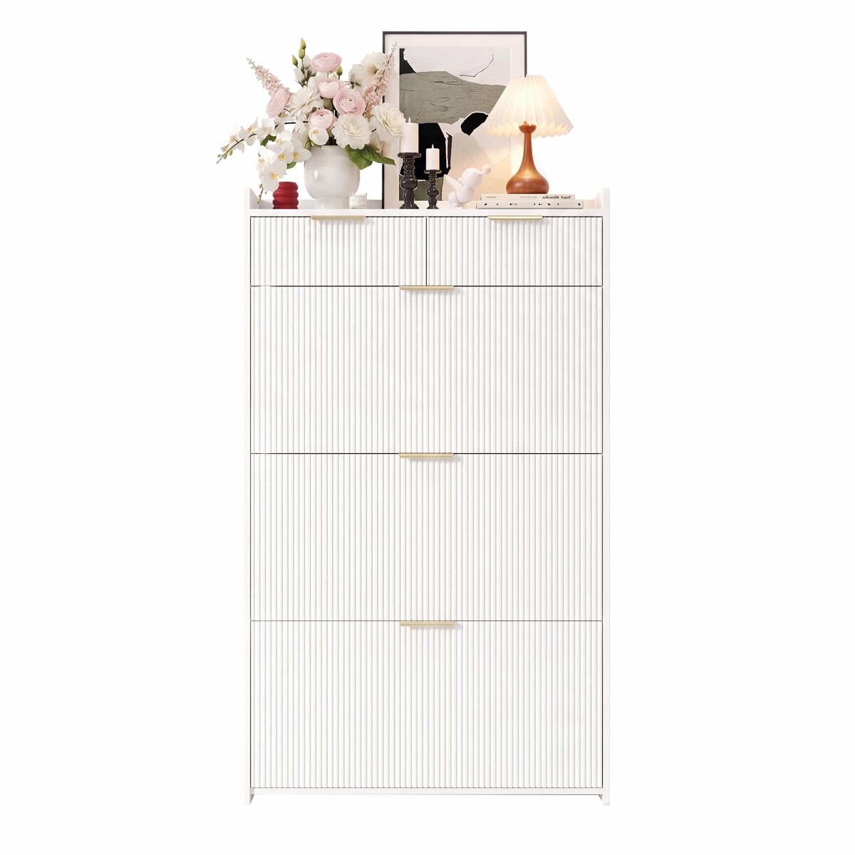 Zapatero 80×25×135 cm - estrecho con 3 puertas abatibles y 2 cajones para recibidor - blanco