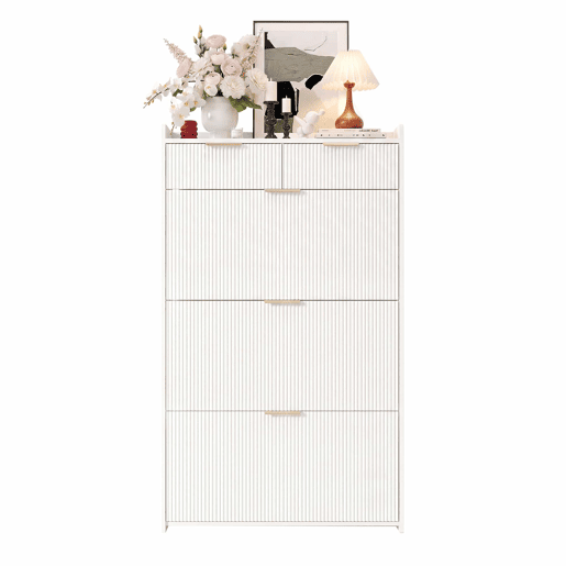Armário 80×25×135 cm - estreito, com 3 portas basculantes e 2 gavetas, para a entrada - branco Armário 80×25×135 cm - estreito, com 3 portas basculantes e 2 gavetas, para a entrada - branco