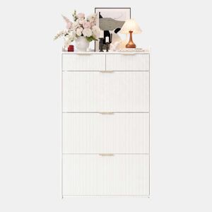 Armário 80×25×135 cm - estreito, com 3 portas basculantes e 2 gavetas, para a entrada - branco