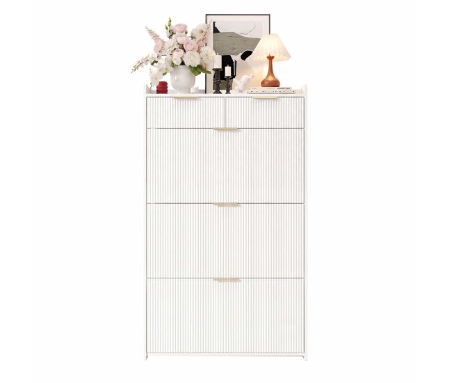 Zapatero 80×25×135 cm - estrecho con 3 puertas abatibles y 2 cajones para recibidor - blanco