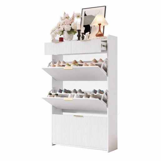 Armário 80×25×135 cm - estreito, com 3 portas basculantes e 2 gavetas, para a entrada - branco Armário 80×25×135 cm - estreito, com 3 portas basculantes e 2 gavetas, para a entrada - branco