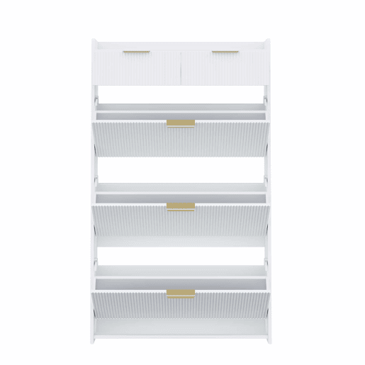 Armário 80×25×135 cm - estreito, com 3 portas basculantes e 2 gavetas, para a entrada - branco Armário 80×25×135 cm - estreito, com 3 portas basculantes e 2 gavetas, para a entrada - branco