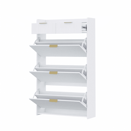 Armário 80×25×135 cm - estreito, com 3 portas basculantes e 2 gavetas, para a entrada - branco Armário 80×25×135 cm - estreito, com 3 portas basculantes e 2 gavetas, para a entrada - branco