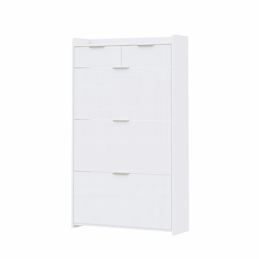 Armário 80×25×135 cm - estreito, com 3 portas basculantes e 2 gavetas, para a entrada - branco Armário 80×25×135 cm - estreito, com 3 portas basculantes e 2 gavetas, para a entrada - branco